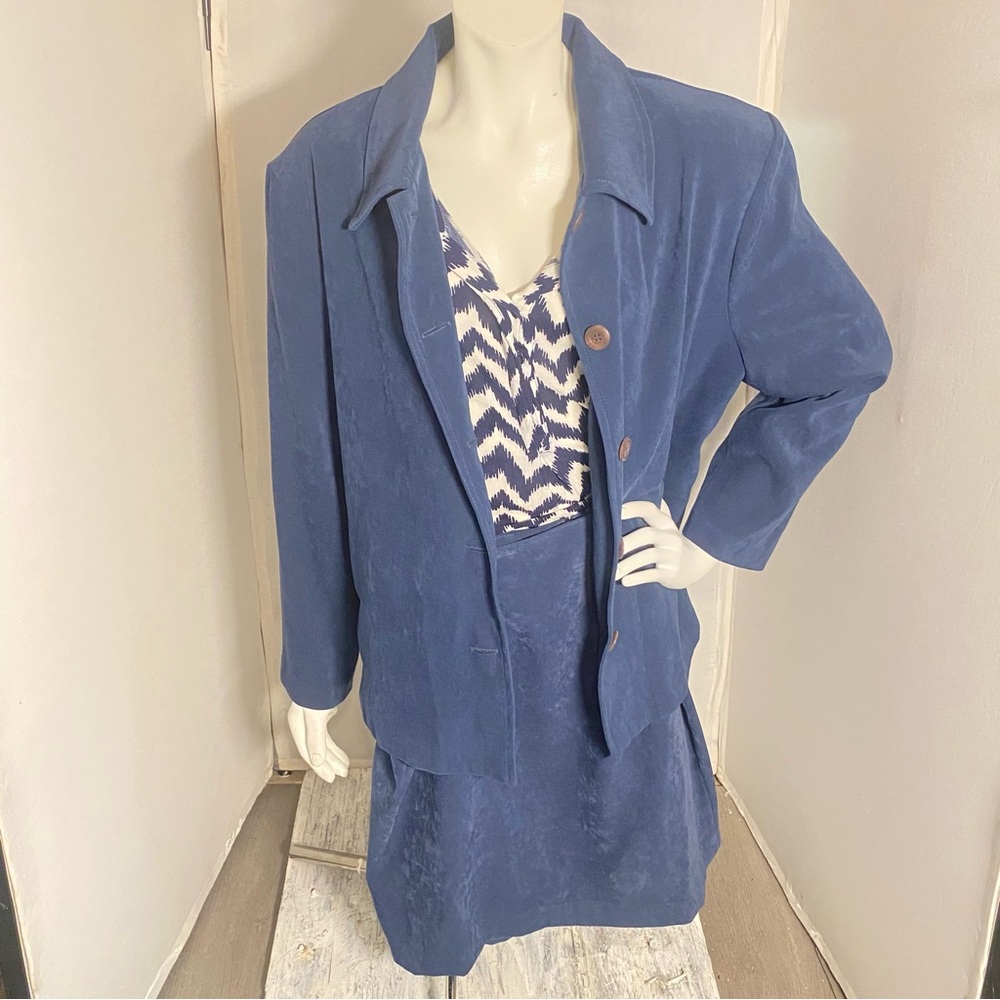Briggs New York Slate Blue Women's Blazer and Skirt Set Faux Suede